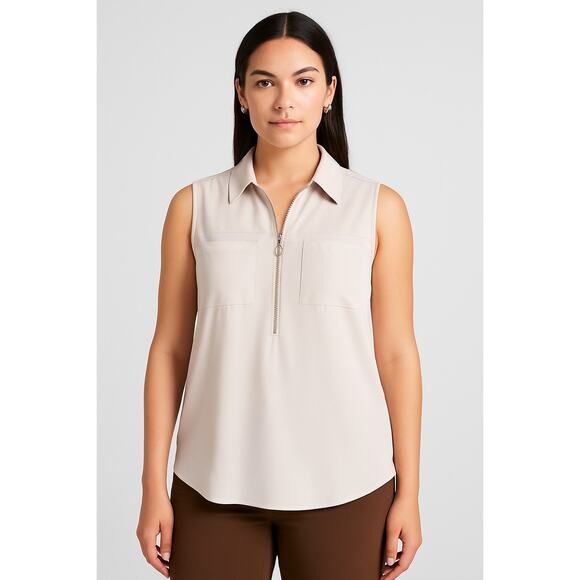 Express Sleeveless Flowy Collared Top With Front Zipper Size XL - Picture 1 of 6